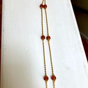 Gold Long Chain Necklace with Golden beads